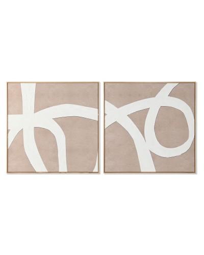 Schilderij Home ESPRIT Wit Beige Abstract 103 x 4,3 x 103 cm (2 Stuks)