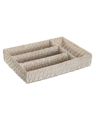 Range-couverts Home ESPRIT Blanc Naturel Bambou 34 x 24 x 6 cm