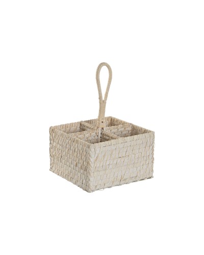 Panier à couverts Home ESPRIT Blanc Naturel Bambou 19 x 19 x 27 cm