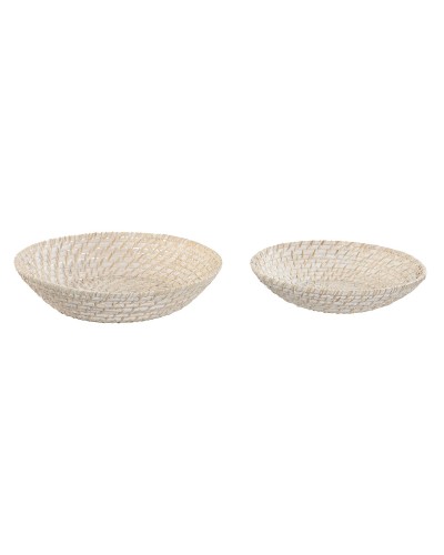 Centro de Mesa Home ESPRIT Blanco Natural Bambú Ratán 35 x 35 x 8 cm (2 Piezas)