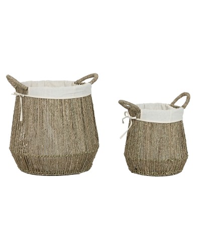 Wasmand Home ESPRIT Wit Natuurlijk Zeealgen 43 x 43 x 48 cm (2 Stuks)