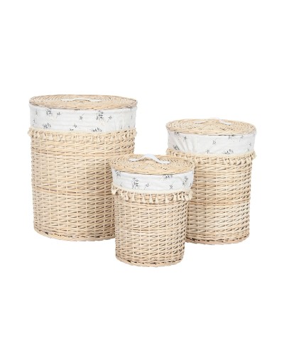 Korb für schmutzige Wäsche Home ESPRIT natürlich korb Shabby Chic 45 x 45 x 55 cm 3 Stücke