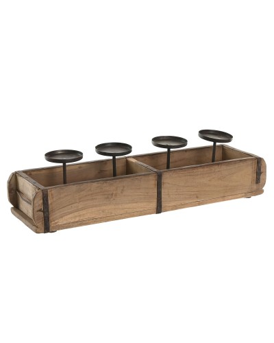 Portacandele Home ESPRIT Naturale Ferro Teca 60 x 15 x 14 cm