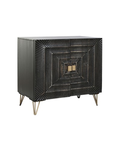 Sivupöytä Home ESPRIT Musta Kullattu Metalli Mangopuu 81 x 45 x 75 cm