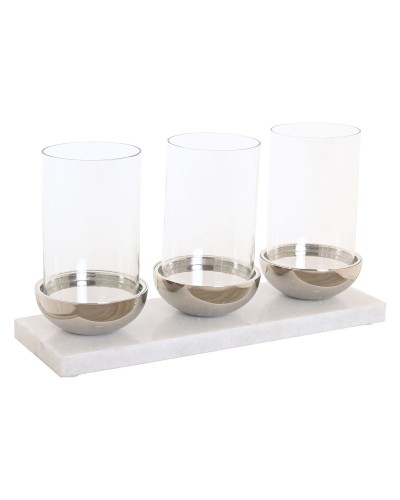 Kaarshouder Home ESPRIT Wit Zilverkleurig Kristal Marmer 40 x 13 x 22 cm