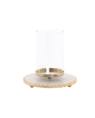Portavelas Home ESPRIT Blanco Dorado Cristal Mármol 25 x 25 x 27 cm