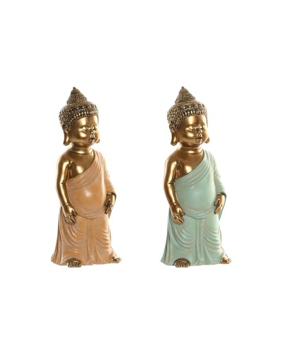 Decorative Figure Home ESPRIT Green Pink Buddha Oriental 10 x 8 x 24 cm (2 Units)
