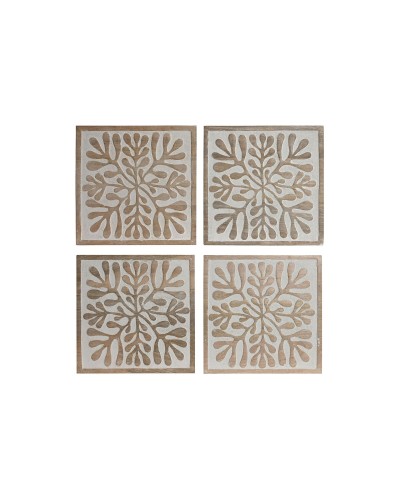 Decorazione da Parete Home ESPRIT Bianco Naturale Floreale 60 x 2,5 x 60 cm (4 Pezzi)
