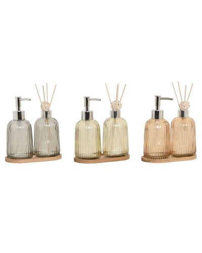 Badkit Home ESPRIT Grå Orange Ambra Bambu Glas 3 Delar