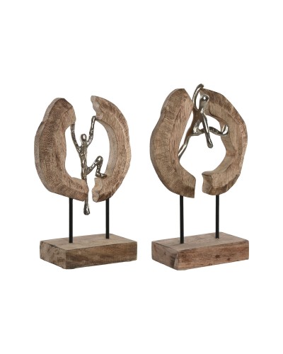 Figura Decorativa Home ESPRIT Marrón Plateado Natural 19 x 9 x 28 cm (2 Unidades)