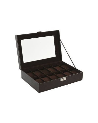 Boîte à bijoux Home ESPRIT Brun foncé Polyuréthane Verre Acier Bois MDF 30 x 20 x 8 cm