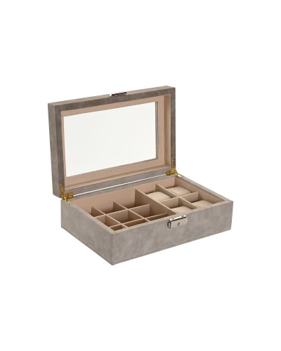 Doos-Juwelenkistje Home ESPRIT Bruin Grijs Polyurethaan Hout MDF 25,00, X 16,5 X 8 CM