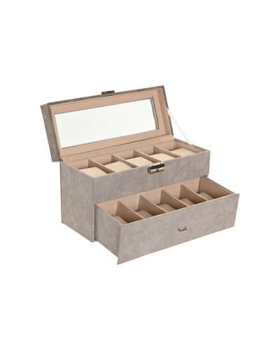Scatola-Portagioie Home ESPRIT Grigio Poliuretano Cristallo Legno MDF 27,5 x 11 x 15 cm