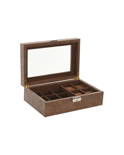 Scatola-Portagioie Home ESPRIT Marrone Poliuretano Cristallo Legno MDF 25 X 16,5 X 8,5 CM