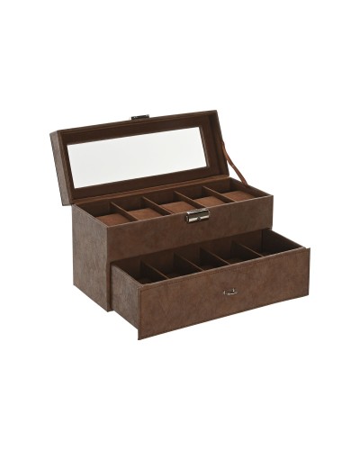 Doos-Juwelenkistje Home ESPRIT Bruin Polyurethaan Kristal Hout MDF 27,5 X 11 X 15,5 CM