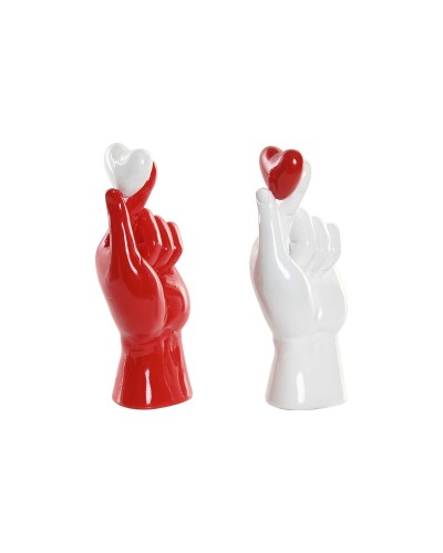 Statua Decorativa Home ESPRIT Bianco Rosso Mano 12 x 8,5 x 26 cm (2 Unità)