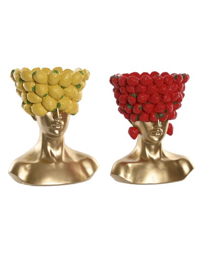 Vase Home ESPRIT Jaune Rouge Résine Doré Moderne Fruits 28 x 17 x 35 cm (2 Unités)