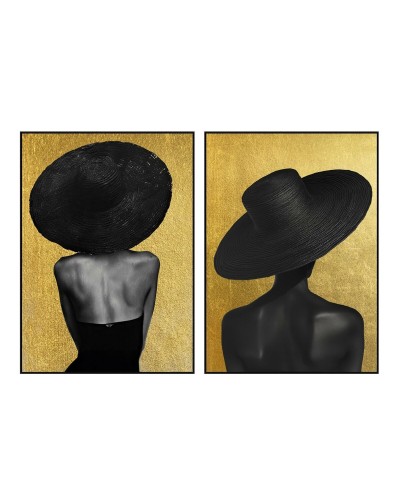 Schilderij Home ESPRIT Zwart Gouden Hoed 103 x 4,5 x 143 cm (2 Stuks)