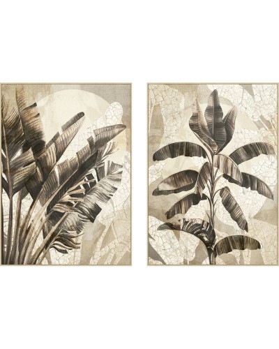 Maalaus Home ESPRIT Valkoinen Beige Palmut Trooppinen 103 x 4,5 x 143 cm (2 osaa)