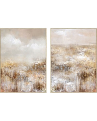 Painting Home ESPRIT Golden Light Pink Abstract 103 x 4,5 x 143 cm (2 Units)