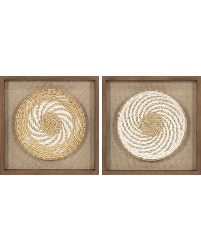 Schilderij Home ESPRIT Wit Beige Boho 35 x 3,6 x 35 cm (2 Stuks)