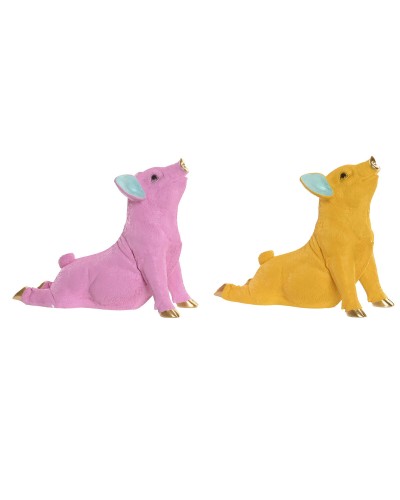 Deko-Figur Home ESPRIT Gelb grün Rosa Gold Schwein 30,5 X 15 X 25 CM (2 Stück)