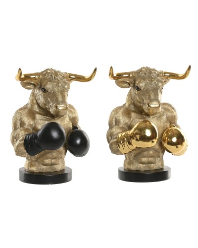 Decorative Figure Home ESPRIT Black Golden Bull 25,5 X 24,5 X 33,5 CM (2 Units)