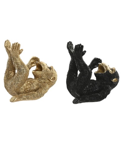 Decoratieve figuren Home ESPRIT Zwart Gouden Aap 24,5 X 15 X 22,5 CM (2 Stuks)