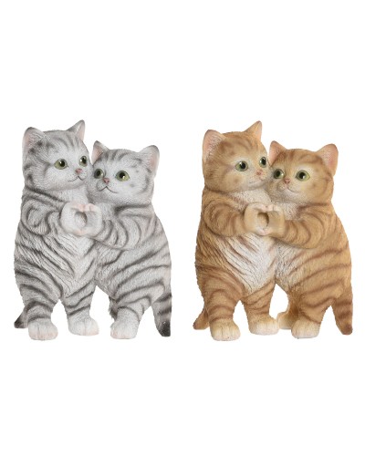Decorative Figure Home ESPRIT Brown Grey Cats 13,5 X 9 X 18 CM (2 Units)