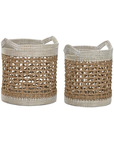 Set de basket Home ESPRIT Blanc Naturel Papier Herbier marin (2 Pièces)