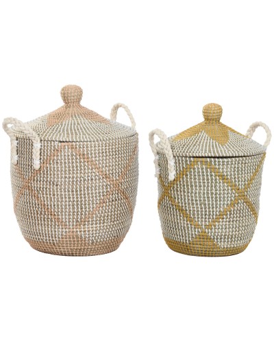 Juego de Cestas Home ESPRIT Amarillo Coral Hierba marina (2 Piezas)