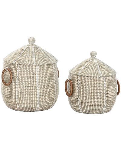 Basket set Home ESPRIT White Natural Seagrass (2 Pieces)