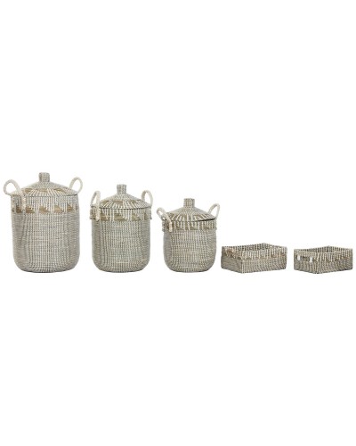 Set de basket Home ESPRIT Blanc Naturel Herbier marin (5 Pièces)