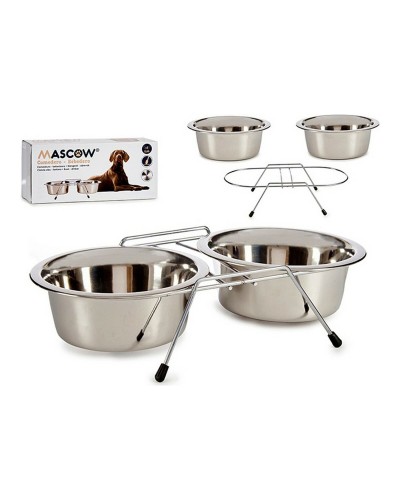 Comedero para Mascotas Doble 24,5 x 11 x 52,5 cm Plateado Acero Inoxidable 2,6 L (2 x 2600 ml)