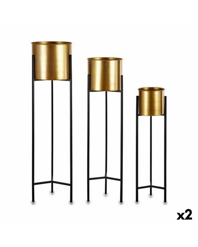 Set med planteringskärl Svart Gyllene Metall (2 antal)