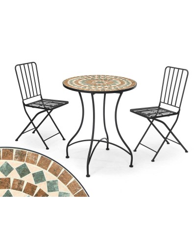 Table and 2 chairs Ibergarden Mosaico-Forja Ruskea Musta