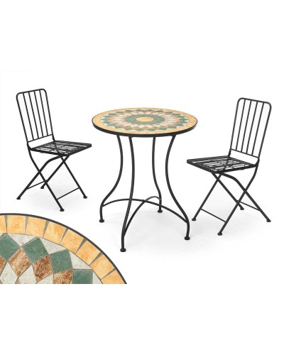 Table and 2 chairs Ibergarden Mosaico-Forja Black Ocre
