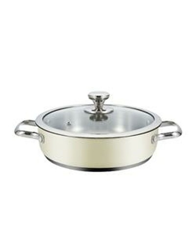 Haeger Auflaufform Beige Ø 24 cm mit Deckel, Ideal zum Schmoren oder Braten
