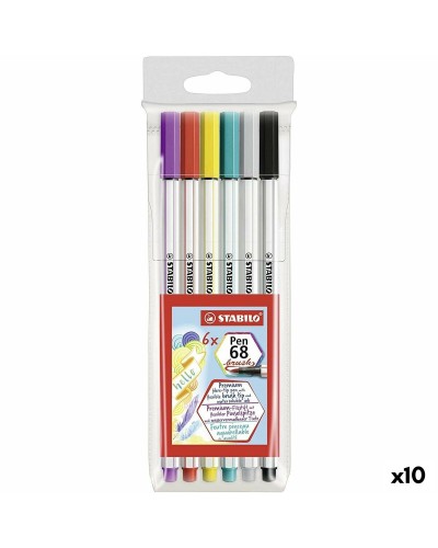 Stabilo Pen 68 Brush Set 10 Colores - Rotuladores Premium para Dibujo y Lettering
