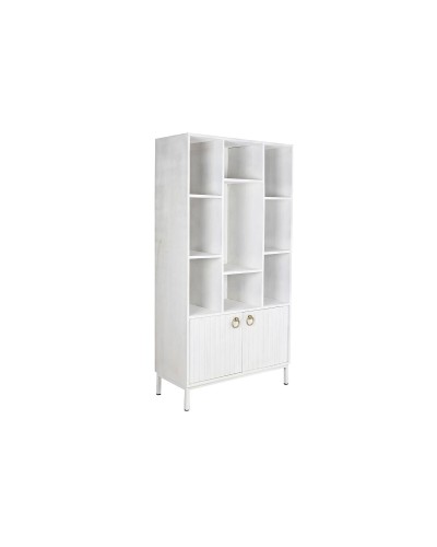 DKD Home Decor Étagère en Métal Blanc et Bois de Manguier, 90x40x180cm, Idéale pour la Maison ou le Bureau
