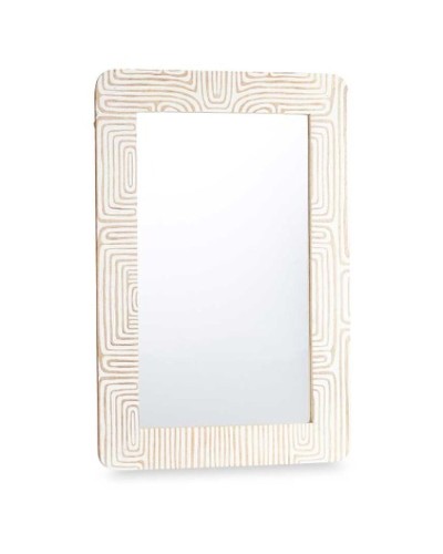 Specchio da Parete Legno di Mango Curvo, 90 x 60 x 2 cm, Bianco Marrone