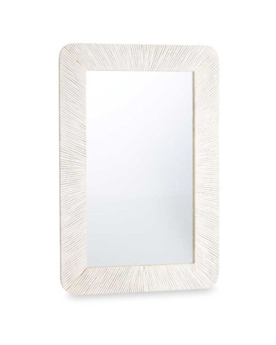 Specchio da Parete 90 x 60 cm in Legno di Mango con Righe Bianche e Marroni