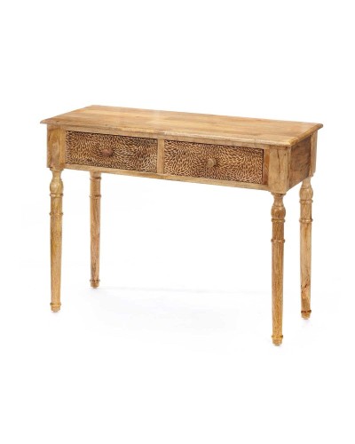 Foli Eckkommode 98 x 77 x 42 cm aus Mangoholz mit 2 Schubladen - Braun
