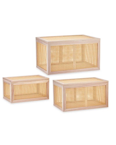 Caisses empilables en bois de Paulownia, lot de 3 | Organisation polyvalente pour la maison et le bureau
