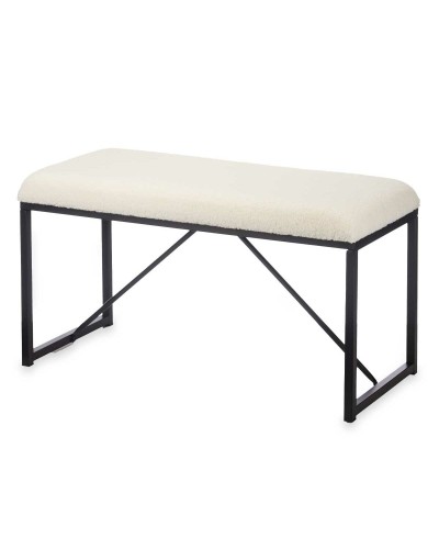 White metal bench with fabric seat, 81 x 42 x 38 cm

