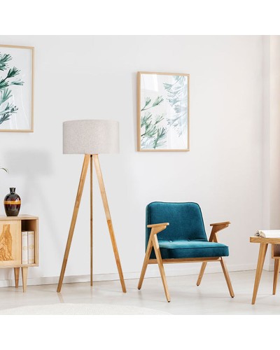 Lámpara de Pie EDM Madera Tela E27 | Altura 150 cm | Estilo Clásico

