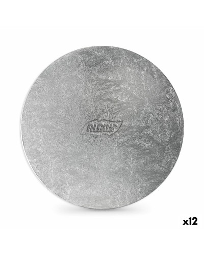 Base per torta tonda Algon 40x40 cm, set da 12, finitura argentata