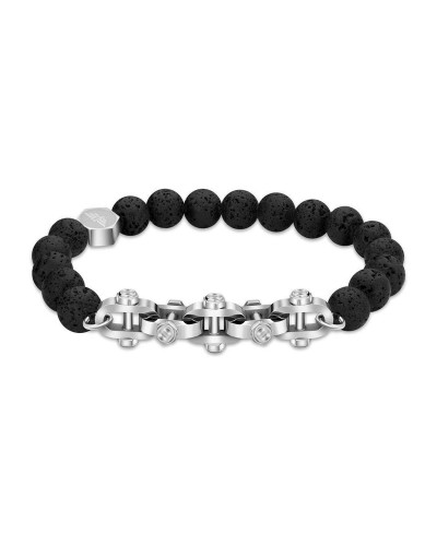 Bracelet Homme Police Acier Inoxydable Noir - 19cm - Design Moderne
