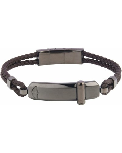 Police Bracciale Uomo Pelle Nera PEAGB2211636, 19cm - Stile Casual
