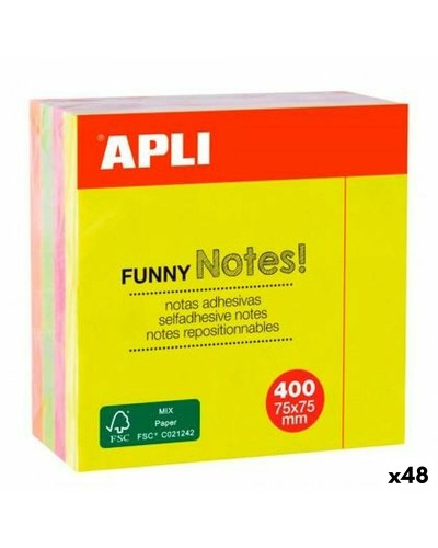 Apli Funny : Notes Adhésives Multicolores 75x75mm - 48 Feuilles - Aide-mémoire Bureau
